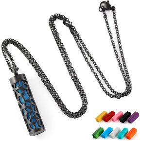 SHIDOW Essential Oil Necklace for Women, Aromatherapy Necklace Diffuser, Women's/Men's Fragrance Diffuser Pendant Birthday, Christmas and Valentine's Day Gifts (Black)