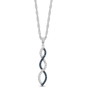 Jewelili 10k White Gold Twist Pendant Necklace with Round Black and White Diamonds, 1/4 cttw, 18" Rope Chain in Kuwait