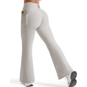 OMKAGI Women Flared Yoga Pants with Pockets Soft High Waisted Wide Leg Workout Leggings