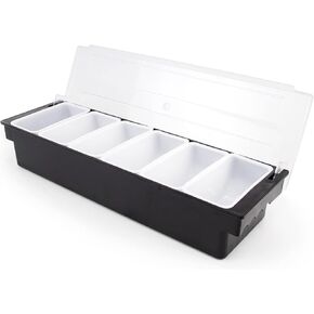 6 Tray Bar Top Food & Garnish Station with Lid - Condiment Dispender for Bartending, Taco Bar, Ice Cream, Fruit, Salad Bar - Topping Organizer for Restaurant Supplies & Accessories