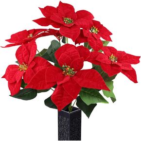 Christmas Cemetery Flowers for Grave- Poinsettia Artificial Flower with Vase for Headstones Graveyard Graveside Decorations