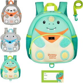 BabbleRoo Toddler Backpack, Kids Backpack - Soft, Light & Comfortable Water Resistant Neoprene Cute Small Backpack with Safe Reflective Strips, Cute Animal-Themed Backpack - Donnie the Dino