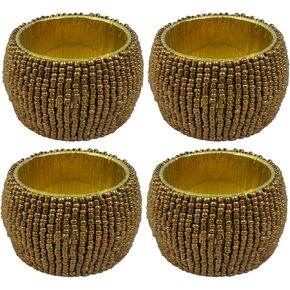 Handmade Indian Decorative Round Green Beaded 1.5" Inch Tissue Holder Rings - Set of 4 Wedding Decor