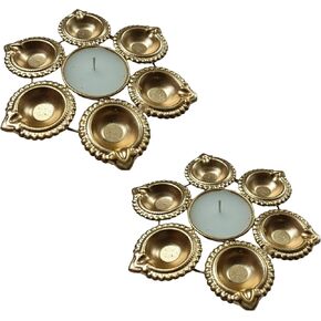 Handcrafted Metal Tea Light Candle Holders Golden Decorative Bowl for Tea Light Candles or Floating Flowers Diya Shape Urli (Set of 2)