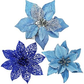 24 Set 3 Styles Christmas Gold Glitter Poinsettia Flowers Picks Christmas Tree Ornaments for Gold Christmas Tree Wreaths Garland Holiday Seasonal Wedding Decorations White Gift Box Included