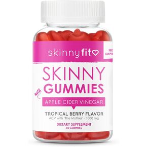 SkinnyFit Skinny Gummies علكات خل التفاح مع الأم، وزن صحي، دعم المناعة، فيتامين B9، B12، الشمندر، الرمان، صديق للنباتيين، 60 قطعة
