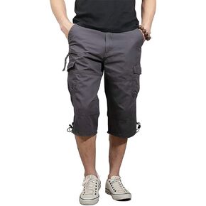 Kolongvangie Men's Cargo Shorts 3/4 Capri Below Knee Cotton Casual Long Inseam Work Short with Multi Pockets