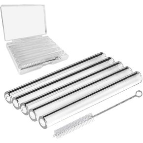 Reusable Clear Glass Blowing Tubes, 4 Inches (100mm) Length, 12MM OD, 2MM Wall Thickness, Set of 5 Tubes + Cleaning Brush + Protect Box