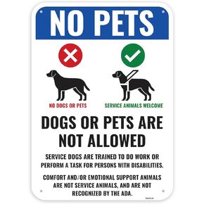 1PC No Pets Allowed Sign For Business, 14 x 10 Inches - Aluminum - No Dogs Allowed - No Animals Service Support Dogs Only