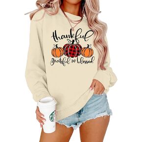 Thanksgiving Sweatshirts Women Thankful Grateful And Blessed Sweatshirt Pumpkin Pullovers Shirts Tops Blouses