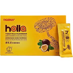 TIGERUS® Holla Tiger Milk Mushroom with Passion Fruit and Inulin - Immune Support, Digestive Health, Antioxidant Boost, Natural Wellness Supplement - 30 Sachets