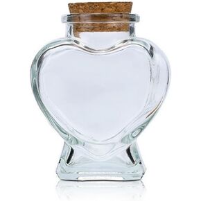 75ml/ 2.5oz Clear Heart Shaped Glass Bottle with Cork Stopper Mini Decorative Glass Bottle Mini Message Wish Bottle Glass Jars Tiny Cork Wishing Vials Honeymoon Sand Keepsake Jar