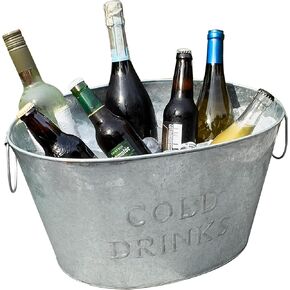 Mind Reader Ice Beverage Bucket for Parties, Wine Bucket, Baby Photoshoot Tub, Galvanized Metal, 18" L x 24" W x 12" H, Silver