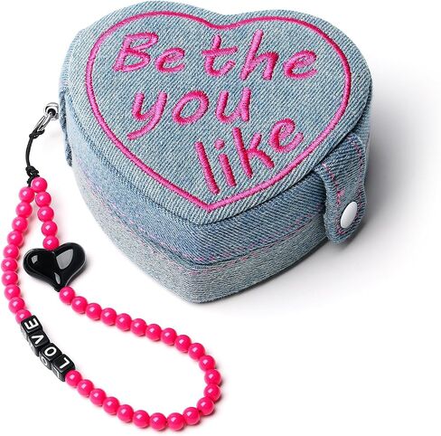 Jewelry Holder Organizer Travel Jewelry Case Necklace Earring Organizer, Small Travel Size Heart Shaped Box Portable Denim Jewelry Box Gifts for Teen Girls Women (Blue) in Saudi Arabia