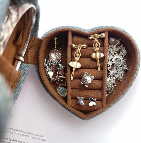 Jewelry Holder Organizer Travel Jewelry Case Necklace Earring Organizer, Small Travel Size Heart Shaped Box Portable Denim Jewelry Box Gifts for Teen Girls Women (Blue) in Saudi Arabia