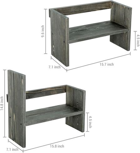 MyGift Adjustable Desktop Shelf, Deluxe Rustic Burnt Solid Wood Stackable Multilevel Bookshelf Organizer Stand, Home or Office Desk Storage Shelving Rack in Kuwait