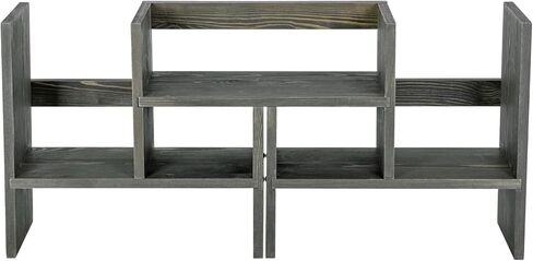 MyGift Adjustable Desktop Shelf, Deluxe Rustic Burnt Solid Wood Stackable Multilevel Bookshelf Organizer Stand, Home or Office Desk Storage Shelving Rack in Kuwait