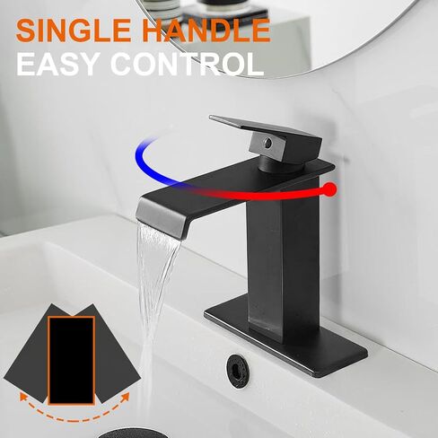 Black Waterfall Bathroom Faucet 1 Hole Deck Mount, Single Handle Bathroom Sink Faucet Modern Matte Black Lavatory Vanity Mixer Tap Commercial with Pop Up Drain in Saudi Arabia