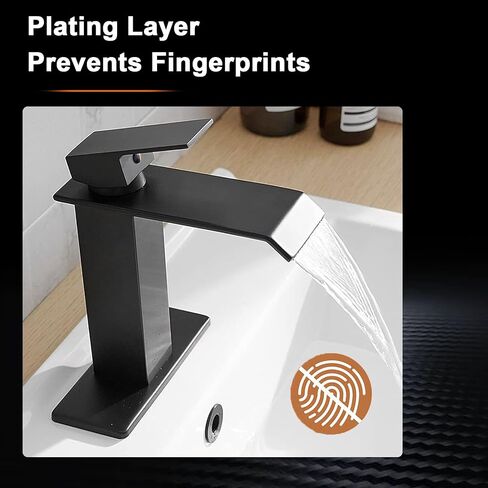 Black Waterfall Bathroom Faucet 1 Hole Deck Mount, Single Handle Bathroom Sink Faucet Modern Matte Black Lavatory Vanity Mixer Tap Commercial with Pop Up Drain in Saudi Arabia
