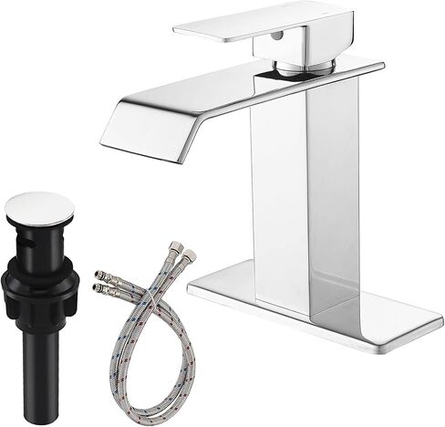Black Waterfall Bathroom Faucet 1 Hole Deck Mount, Single Handle Bathroom Sink Faucet Modern Matte Black Lavatory Vanity Mixer Tap Commercial with Pop Up Drain in Saudi Arabia