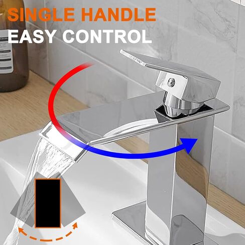 Black Waterfall Bathroom Faucet 1 Hole Deck Mount, Single Handle Bathroom Sink Faucet Modern Matte Black Lavatory Vanity Mixer Tap Commercial with Pop Up Drain in Saudi Arabia