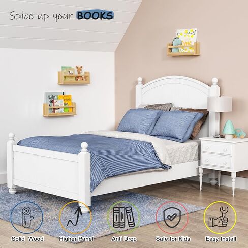 Wooden Wall Bookshelf for Kids Room, Natural Wood Floating Nursery Book Shelves for Baby Toddler Child Bedroom, Cute Wall Mount Bookshelves for Teen Girls Boys Closet Classroom Library in Saudi Arabia