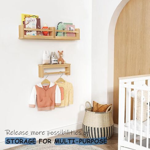 Wooden Wall Bookshelf for Kids Room, Natural Wood Floating Nursery Book Shelves for Baby Toddler Child Bedroom, Cute Wall Mount Bookshelves for Teen Girls Boys Closet Classroom Library in Saudi Arabia