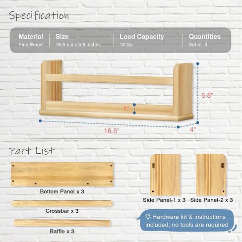Wooden Wall Bookshelf for Kids Room, Natural Wood Floating Nursery Book Shelves for Baby Toddler Child Bedroom, Cute Wall Mount Bookshelves for Teen Girls Boys Closet Classroom Library in Saudi Arabia