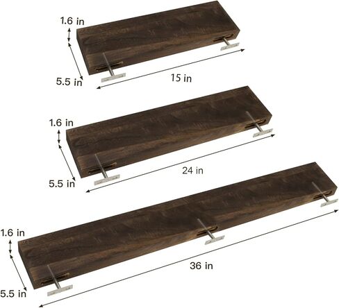 أرفف عائمة، مجموعة أرفف حائط من الخشب الصلب مكونة من 2، رف معلق مع أقواس غير مرئية 36 بوصة، أرفف حائط خشبية واسعة لديكور غرفة المعيشة وغرفة النوم والمطبخ والمكتب والمزرعة (الخشب الفوسكوس) in Kuwait