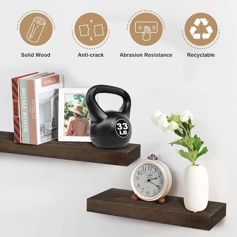 أرفف عائمة، مجموعة أرفف حائط من الخشب الصلب مكونة من 2، رف معلق مع أقواس غير مرئية 36 بوصة، أرفف حائط خشبية واسعة لديكور غرفة المعيشة وغرفة النوم والمطبخ والمكتب والمزرعة (الخشب الفوسكوس) in Kuwait