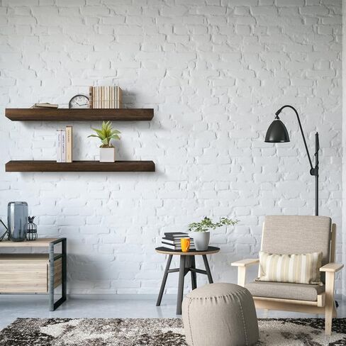 أرفف عائمة، مجموعة أرفف حائط من الخشب الصلب مكونة من 2، رف معلق مع أقواس غير مرئية 36 بوصة، أرفف حائط خشبية واسعة لديكور غرفة المعيشة وغرفة النوم والمطبخ والمكتب والمزرعة (الخشب الفوسكوس) in Kuwait