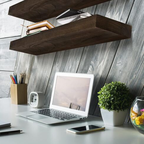 أرفف عائمة، مجموعة أرفف حائط من الخشب الصلب مكونة من 2، رف معلق مع أقواس غير مرئية 36 بوصة، أرفف حائط خشبية واسعة لديكور غرفة المعيشة وغرفة النوم والمطبخ والمكتب والمزرعة (الخشب الفوسكوس) in Kuwait