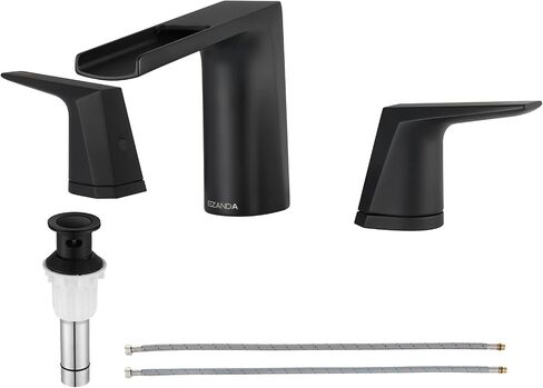 2-Handle Bathroom Sink Faucet, Widespread Waterfall Lavatory Faucet with Pop-up Drain Assembly & Faucet Supply Lines, Brushed Nickel, 1431202 in Saudi Arabia