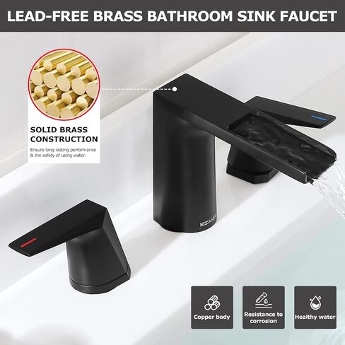 2-Handle Bathroom Sink Faucet, Widespread Waterfall Lavatory Faucet with Pop-up Drain Assembly & Faucet Supply Lines, Brushed Nickel, 1431202 in Saudi Arabia