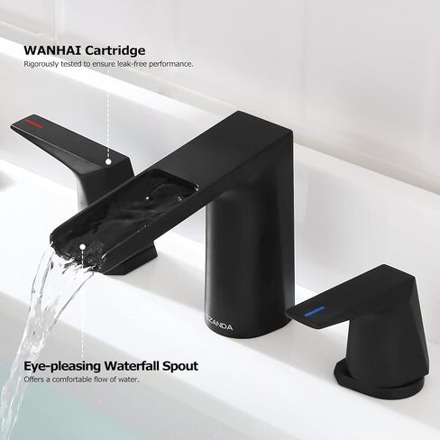 2-Handle Bathroom Sink Faucet, Widespread Waterfall Lavatory Faucet with Pop-up Drain Assembly & Faucet Supply Lines, Brushed Nickel, 1431202 in Saudi Arabia
