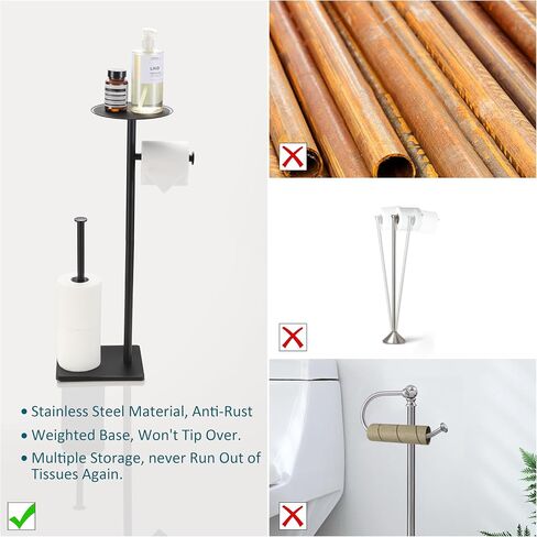 BVL Toilet Paper Holder Stand with Shelf Stainless Steel Brushed Nickel for Bathroom in Saudi Arabia