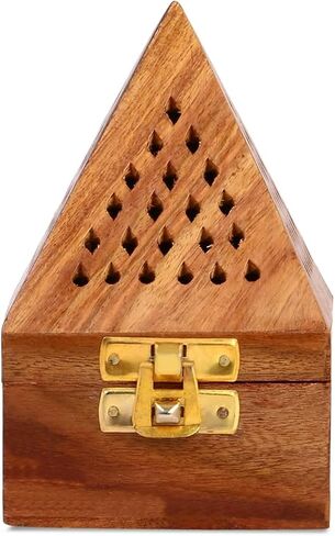 Sambrani Dhoop Holder - Dhoop Agarbatti Stand for Home & Pooja Room, Incense Stick Holder with Ash Catcher, Wooden Oothupathi Loban Cone (Dhoop Stand 3 Inch) (Pyramid Dhoop Stand) (Light-Brown) in Saudi Arabia