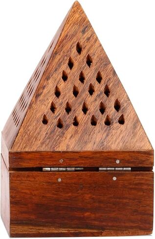 Sambrani Dhoop Holder - Dhoop Agarbatti Stand for Home & Pooja Room, Incense Stick Holder with Ash Catcher, Wooden Oothupathi Loban Cone (Dhoop Stand 3 Inch) (Pyramid Dhoop Stand) (Light-Brown) in Saudi Arabia
