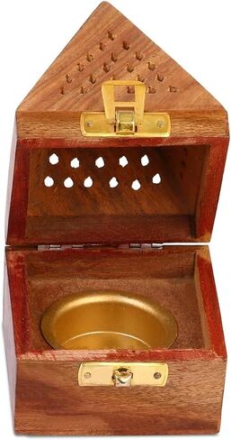 Sambrani Dhoop Holder - Dhoop Agarbatti Stand for Home & Pooja Room, Incense Stick Holder with Ash Catcher, Wooden Oothupathi Loban Cone (Dhoop Stand 3 Inch) (Pyramid Dhoop Stand) (Light-Brown) in Saudi Arabia