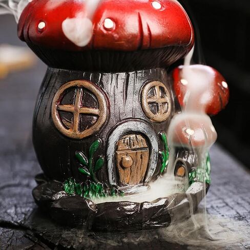 Resin Backflow Incense Holder, Mushroom Waterfall Incense Burner with 20 Backflow Incense Cones + 30 Incense Sticks, Mat, Tweezer, Aromatherapy Ornament Zen Decor, Home Decor in Saudi Arabia
