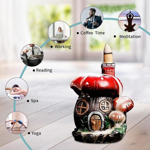 Resin Backflow Incense Holder, Mushroom Waterfall Incense Burner with 20 Backflow Incense Cones + 30 Incense Sticks, Mat, Tweezer, Aromatherapy Ornament Zen Decor, Home Decor in Saudi Arabia