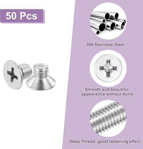 uxcell 50 pcs M5-0.8x6 Machine Screws Phillips Pan Cross Head Screws Fasteners Bolts 304 Stainless Steel Silver for Wall Socket,House Repairs in Saudi Arabia