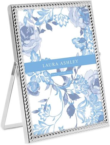 Laura Ashley 4x6 Silver Rope Metal Picture Frame (Vertical) with Pull-Out Easel Stand, Made for Tabletop, Counterspace, Shelf and Desk in Saudi Arabia