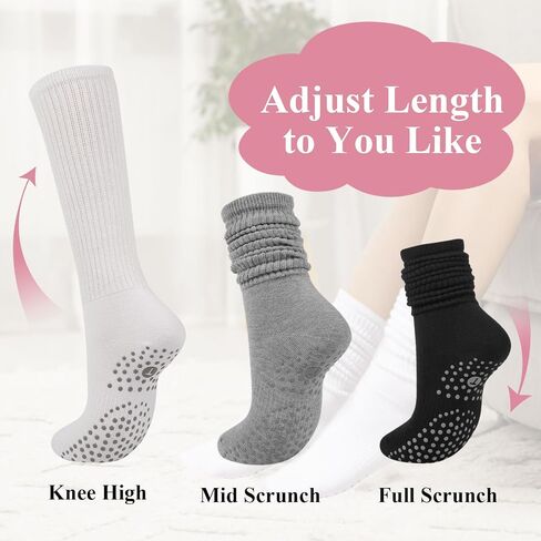 Grip Pilates Socks for Women, Yoga Slouch Socks with Grip for Barre Workout Hospital Long Scrunch Slipper Socks in Saudi Arabia