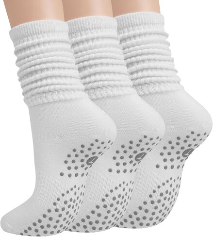 Grip Pilates Socks for Women, Yoga Slouch Socks with Grip for Barre Workout Hospital Long Scrunch Slipper Socks in Saudi Arabia