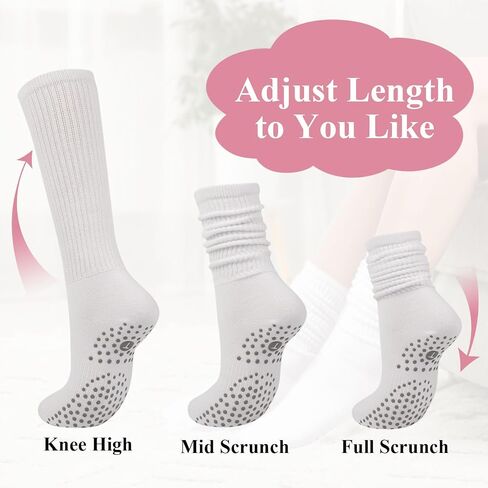 Grip Pilates Socks for Women, Yoga Slouch Socks with Grip for Barre Workout Hospital Long Scrunch Slipper Socks in Saudi Arabia