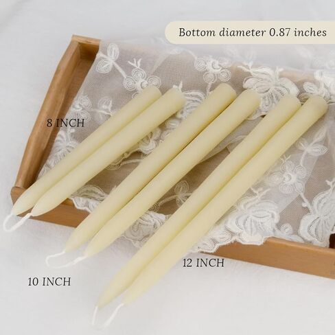 24 Pack Beeswax Taper Candles in Bulk 8 inch Tall - All Natural, 100% Pure Unscented Bee Wax Candle, Dripless, 5 Hours Burnning Time -Yellow in Kuwait