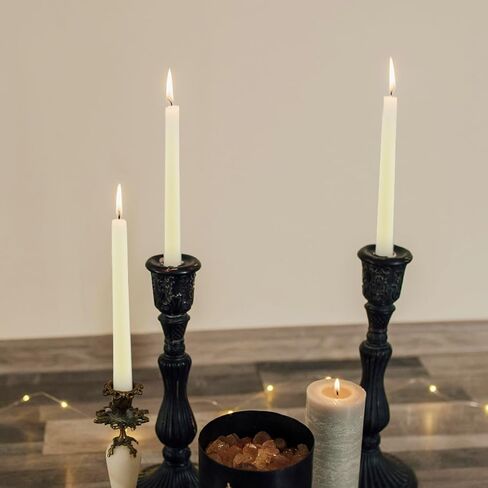 24 Pack Beeswax Taper Candles in Bulk 8 inch Tall - All Natural, 100% Pure Unscented Bee Wax Candle, Dripless, 5 Hours Burnning Time -Yellow in Kuwait