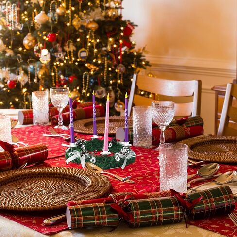 Kathfly 5 Pcs Christmas Advent Wreath with 4 Flameless Candles Holder with Hope Peace Love Joy Candle Christmas Centerpiece Decorations Pine Cones Bowknot for Xmas Advent Holiday Party(Silver) in Kuwait