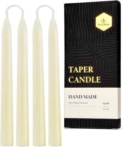 24 Pack Beeswax Taper Candles in Bulk 8 inch Tall - All Natural, 100% Pure Unscented Bee Wax Candle, Dripless, 5 Hours Burnning Time -Yellow in Kuwait
